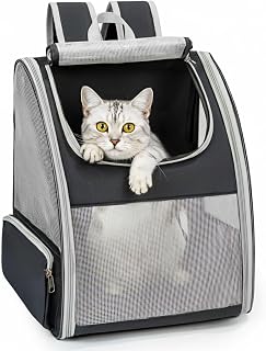 Conlun Cat Backpack Carrier for Small Dogs & Cats up to 15 lbs - Breathable 3-Side Mesh, Foldable Travel Hiking Pet Carrier, Gray