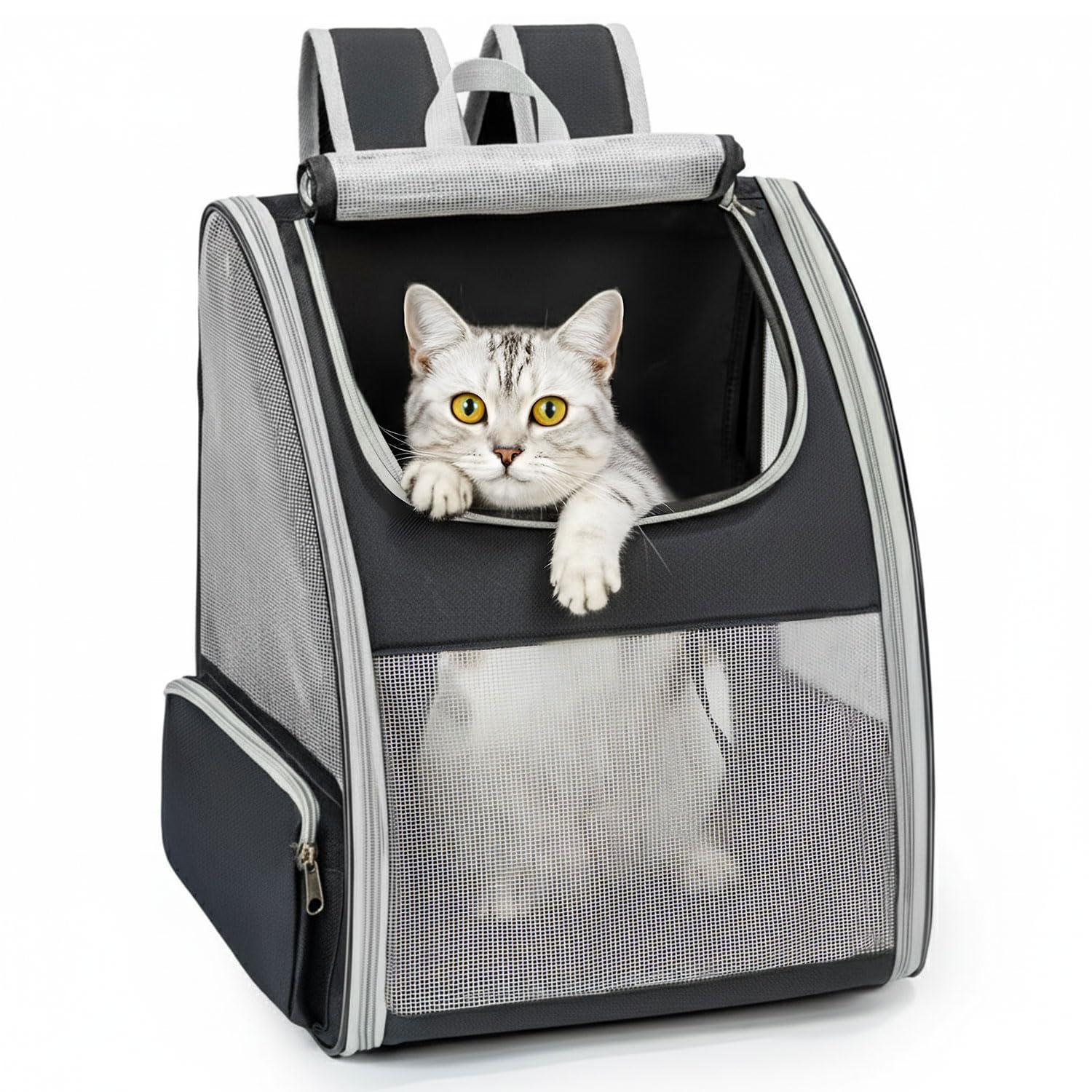 Conlun Cat Backpack Carrier for Small Dogs and Cats Fit Up to 7kg,Small Dog Backpack,Expandable & Foldable with 3-Side Mesh Windows,Pet Carrier for Travel & Hiking Friendly,Grey