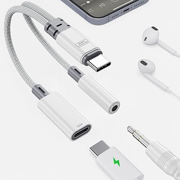 32-bit/384kHz USB C to 3.5mm Audio Adapter with 60W Fast Charging, USB C Splitter Audio and Charging Surpport Music, Calling, USB C Headphone Adapter for iPhone 17/16/15 Series, iPad, MacBook, Android