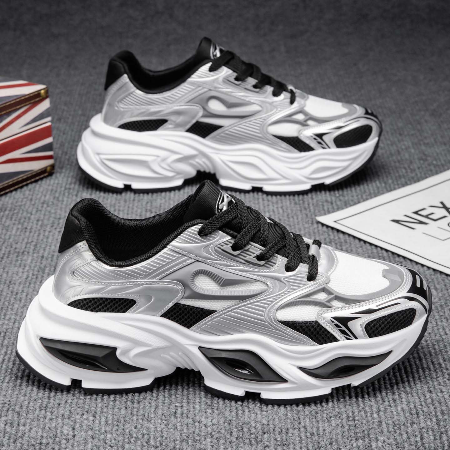 Scarpe da ginnastica da uomo con plateau Y2K Dad, con lacci, in rete, casual, suola spessa 4 cm, antiscivolo, retrò, streetwear, scarpe sportive da uomo