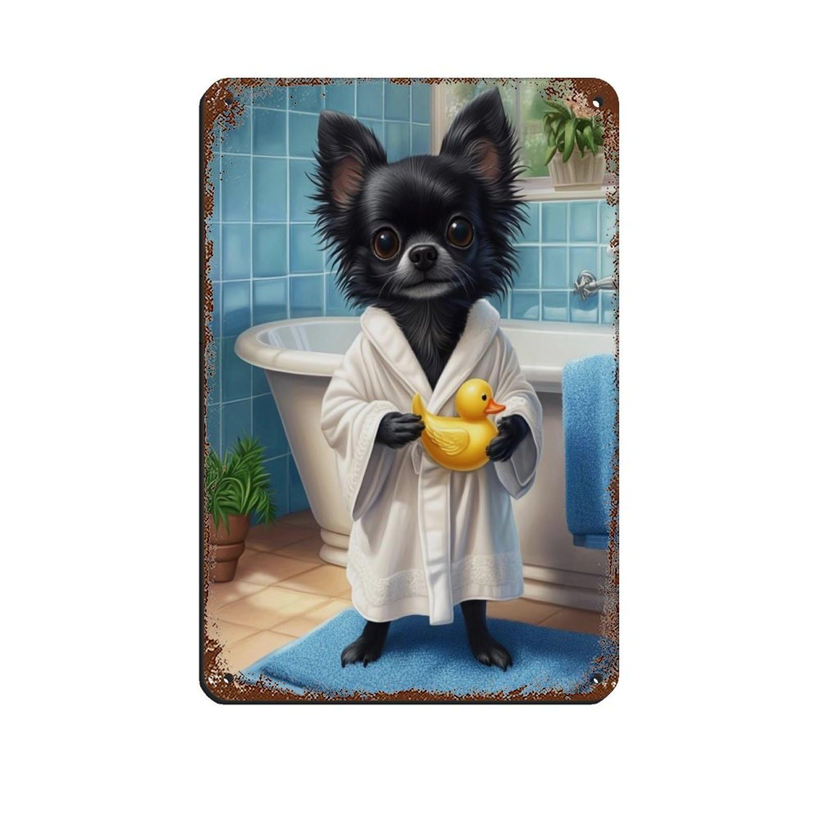 Black Chihuahua in Bathtub Art (2) Tin Sign Vintage Metal Pub Club Cafe Bar Home Wall Art Decoration Poster Retro 8x12inch(20x30cm)