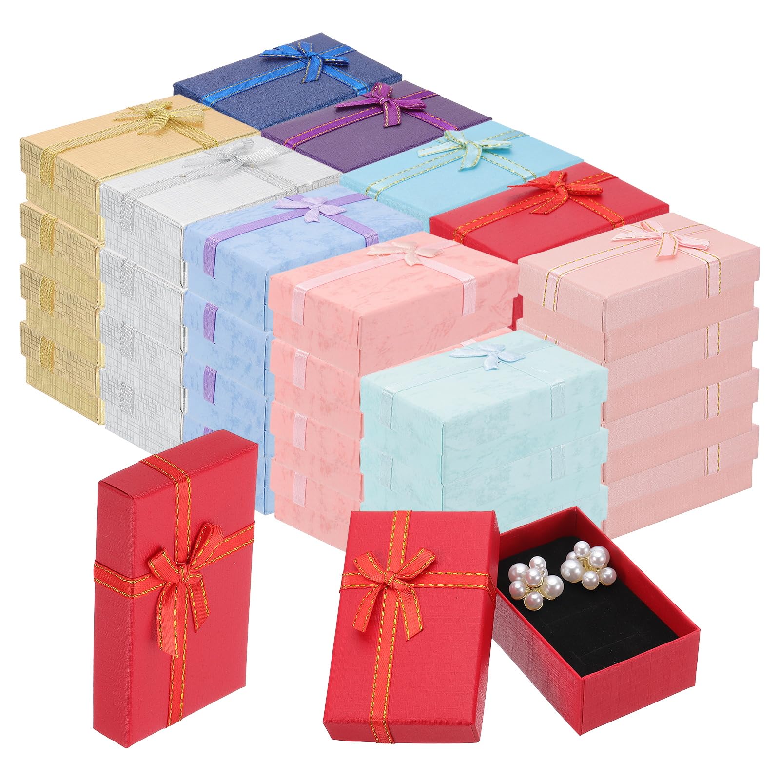 PATIKIL Jewelry Gift Boxes, 120Pcs Small Gift Packaging Box Cardboard Bulk with Lid Ribbon for Bracelet Earring Ring Christmas Valentine's Day Wedding Birthday Party Gift, 10 Colors