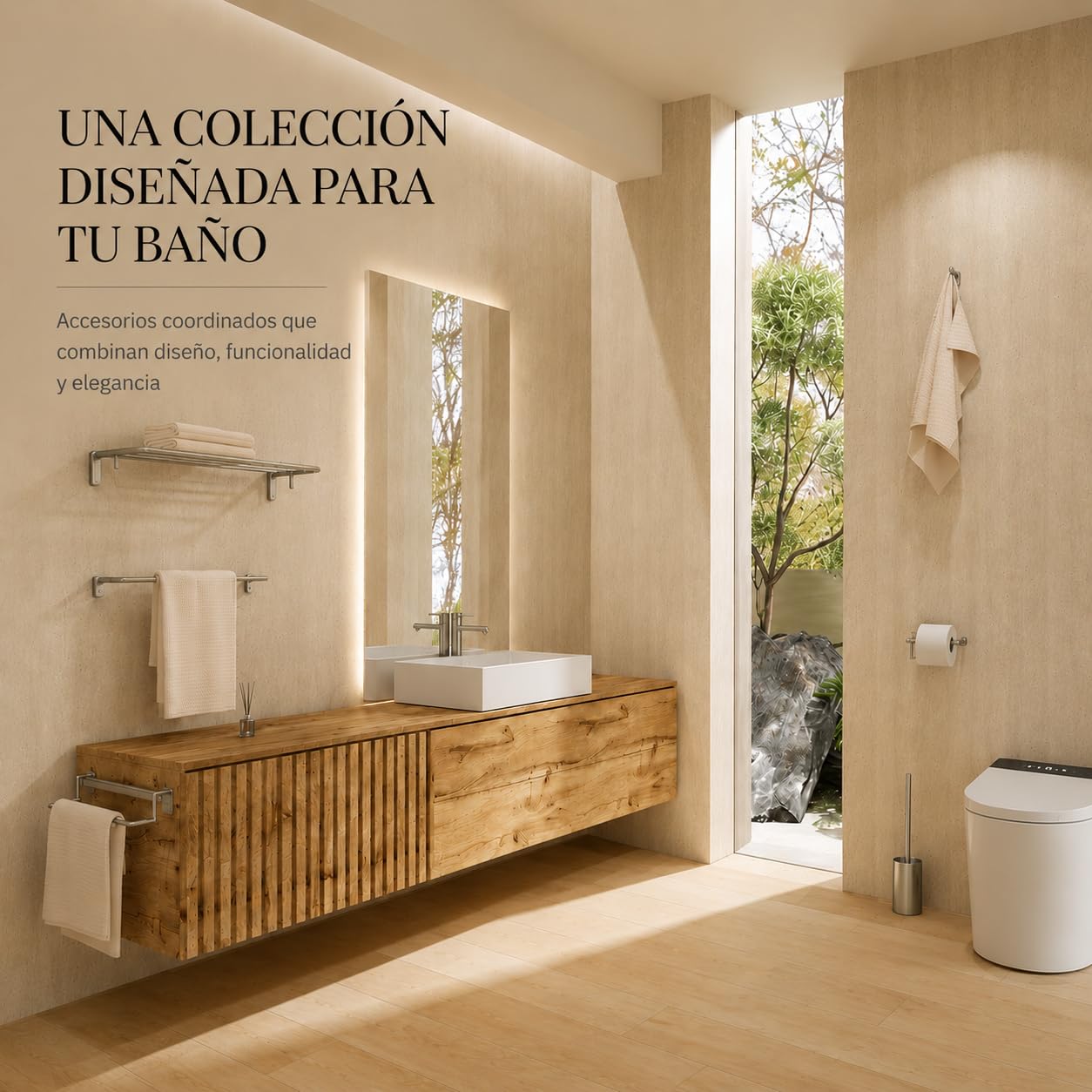 MEDIMEX Set Accesorios Baño 4 Piezas, Juego Completo de Baño | Renueva tu baño con un diseño uniforme y funcional que aporta orden, comodidad y un acabado moderno a tu espacio.