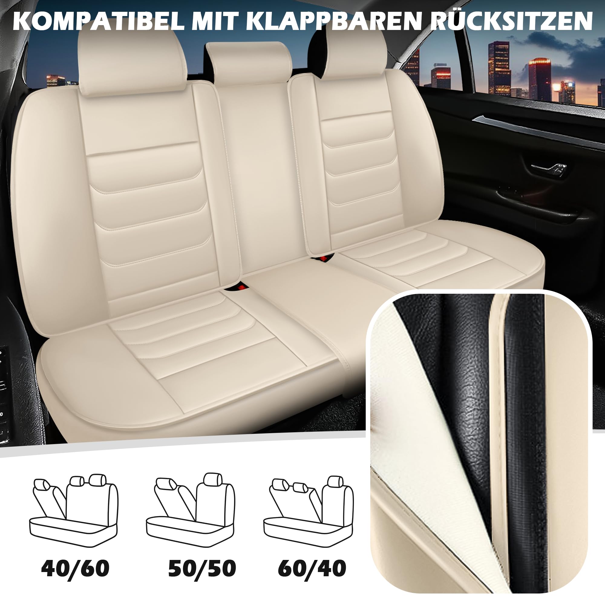 Für 99% MINI-Modelle sitzbezüge | Autositzbezüge Komplett Set Universal in Premium-Optik | Auto Sitzbezüge Airbag Geeignet | Wasserdicht Sitzbezug Einfach zu montieren (Vollsatz, Beige)