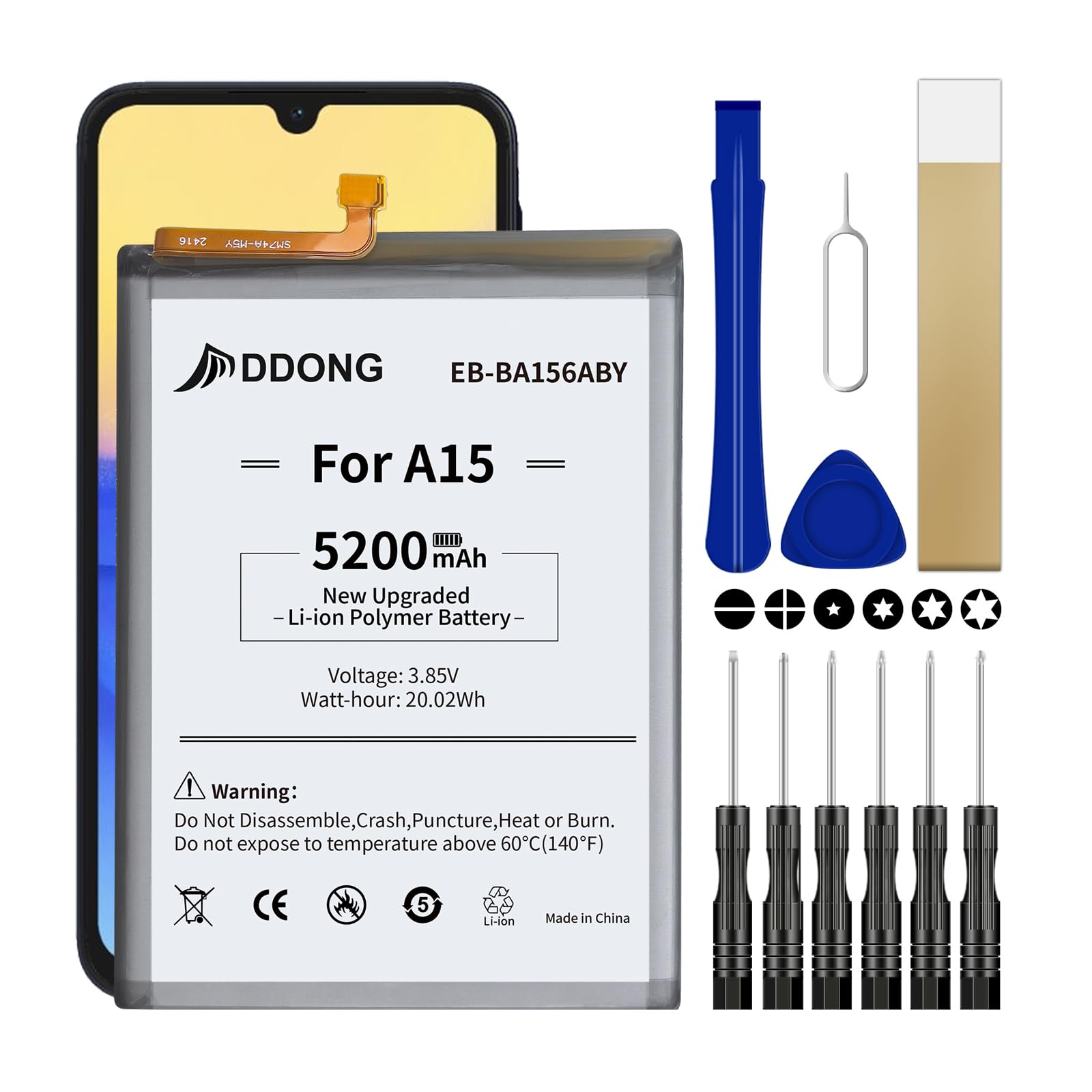 DDONG Upgraded 5200mAh EB-BA156ABY Battery Replacement for Samsung Galaxy A15 5G SM-A156B SM-A156B/DS SM-A156P SM-A156P/DS SM-A156U with Repair Tool
