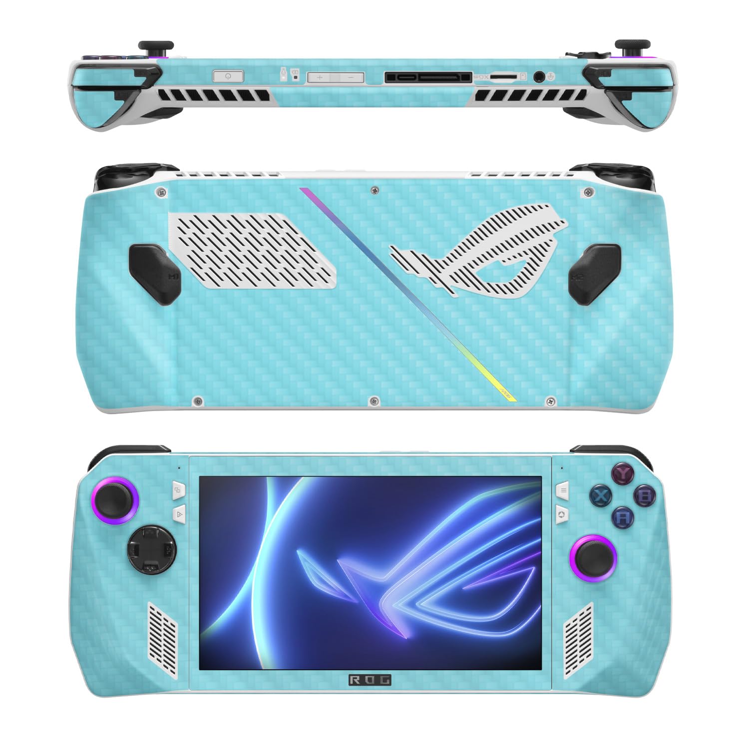 MightySkins Carbon Fiber Skin Compatible with Asus ROG Ally - Solid Baby Blue | Protective, Durable Textured Carbon Fiber Finish | Easy to Apply