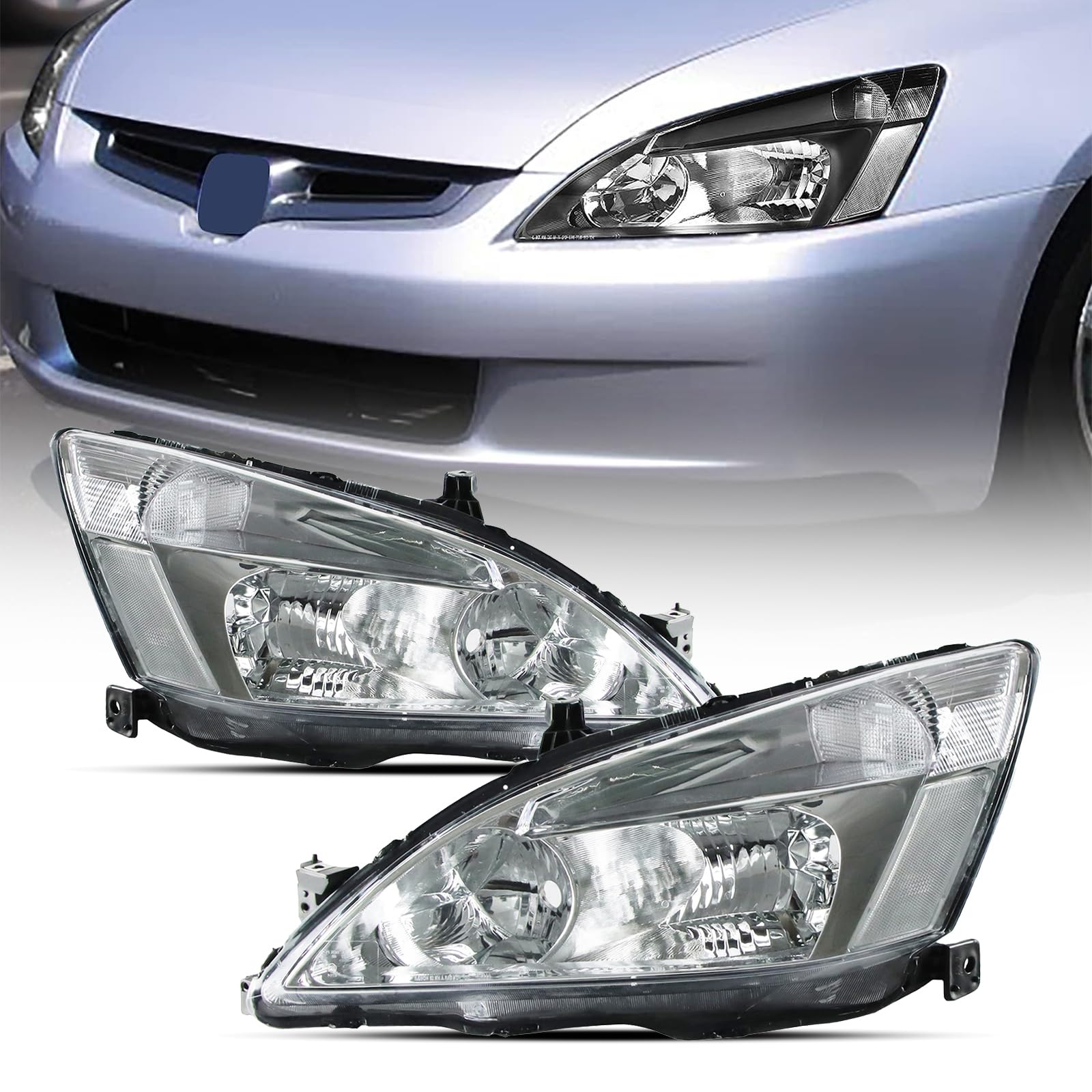 XIFAER Headlight Assembly for 2003-2007 Honda Accord,Clear Lens, 1 Pair Headlamps,1 Year Warranty (Housing White)