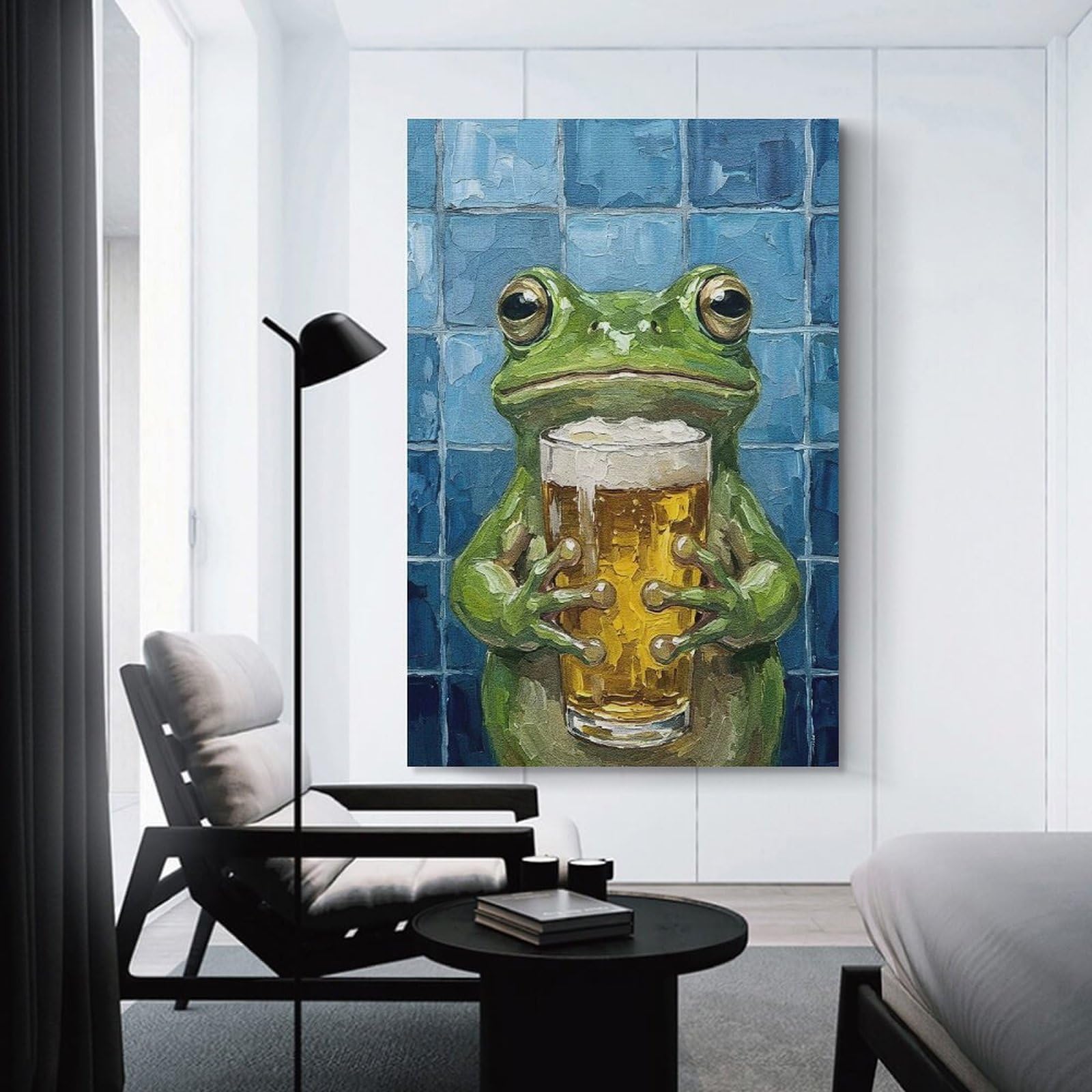 Junmoney Wall Art Print Frog Holding Beer Glass Painting, 24x36inch(60x90cm), for Picture Wall Styling in Lounge Or Bedroom, Wall Decor Suited to Curated Displays