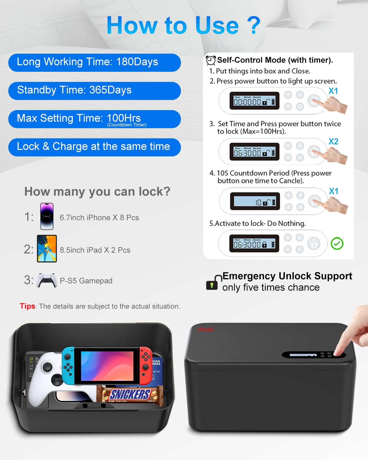 iDiskk Caja de Seguridad Con Temporizador para Desenchufar Teléfonos y Control de Adicciones - Negro