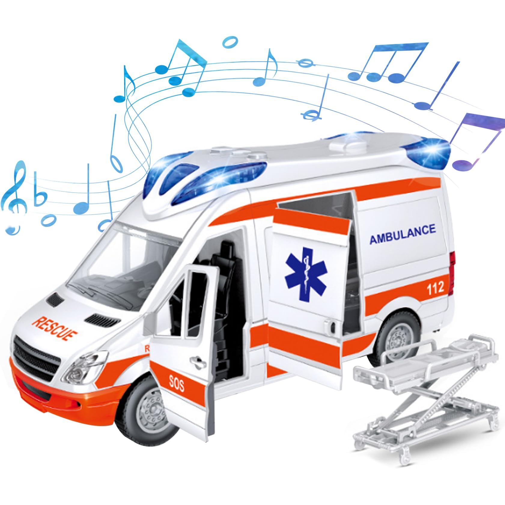 1pc Ambulance Juguete con Luces y Sonidos simulación Ambulancia de Juguete de batería con 5 Puertas Abiertas Vehículo de Juguete de inercia para niños Antimitaciones de 3+ cumpleaños