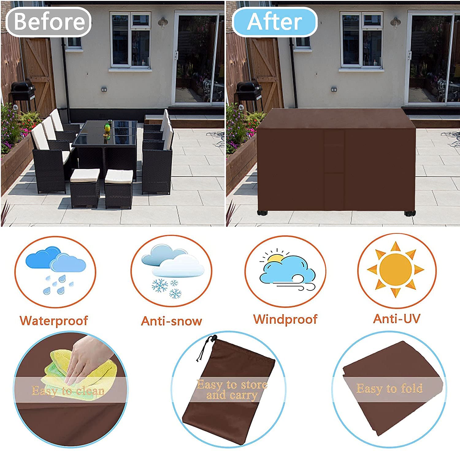 Copertura impermeabile in tessuto Oxford 420D per mobili da giardino, antivento e anti UV, per mobili da giardino, terrazza, cortile, prato