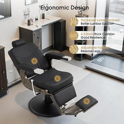 Miniatura 8 de BarberPub Silla de peluquero vintage Marco de metal resistente para todo uso Reclinación hidráulica Salón de belleza Equipo de spa 2905