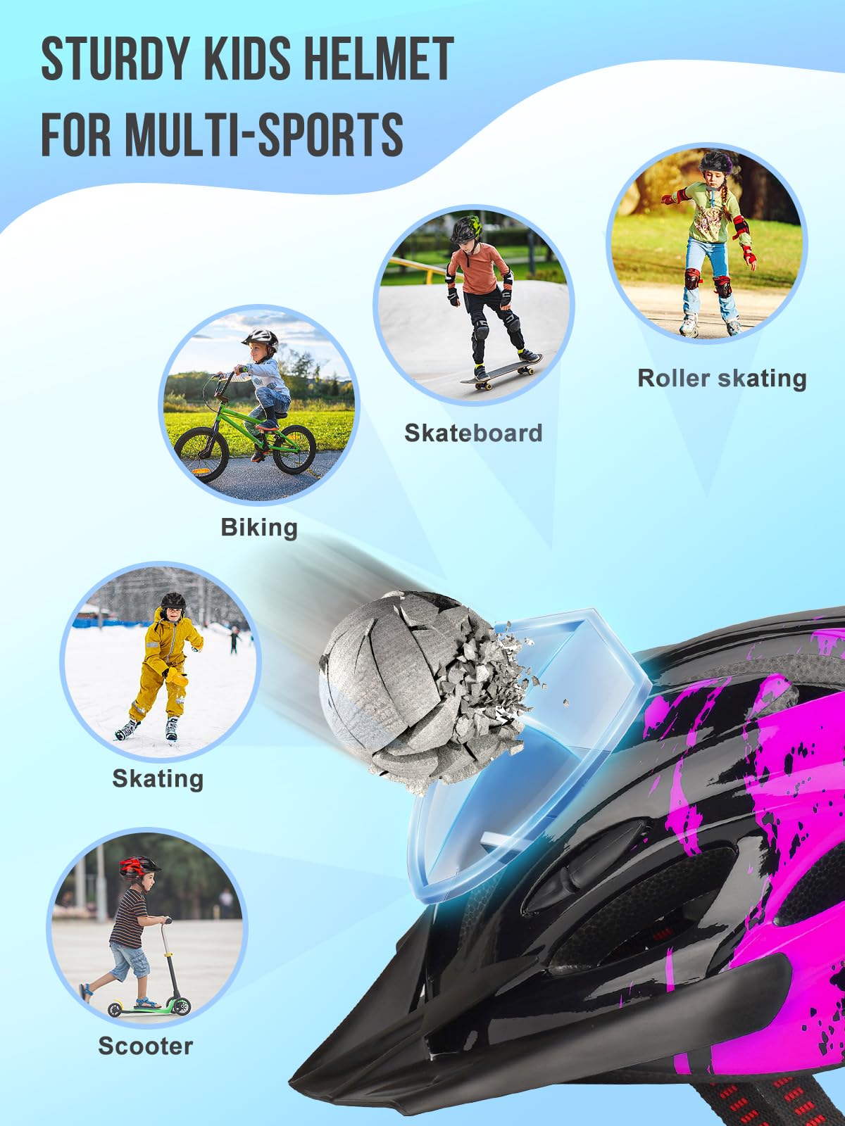 Casco per Bambini 50-59CM Casco Bici Bambino per ragazzi ragazze con Visiera per Scooter BMX Scooter Roller Ride Regolabile per 5-15 Anni