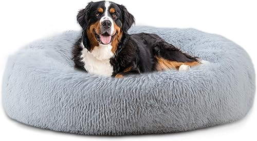 Miniatura 11 de Cama calmante para perros de 23 pulgadas, cama de felpa antiansiedad en forma de dona para perros pequeños, cálida, suave, linda, redonda, lavable,