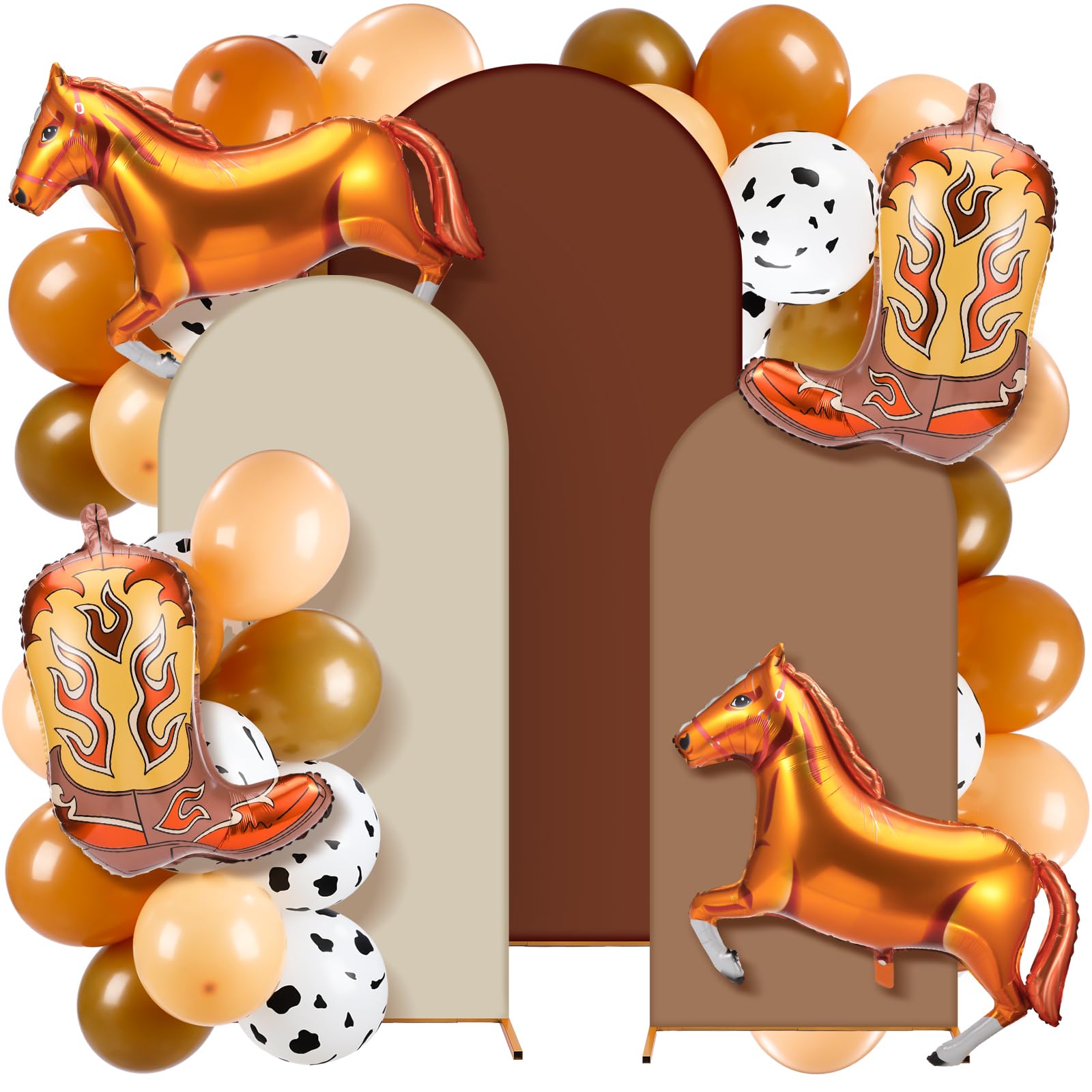 Foilswirl 34 Pcs Western Party Decorations Western Cowboy Arch Backdrop Cover 4ft 5ft 6ft Spandex Backdrop Covers Cow Print Boot Horse Balloons Cowboy Theme Decor for Wild West Birthday Wedding Party