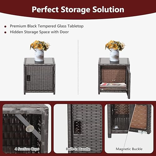 Miniatura 7 de COSTWAY Juego de muebles de ratán para patio, 5 piezas, silla otomana acolchada con cubierta que ahorra espacio, color rojo