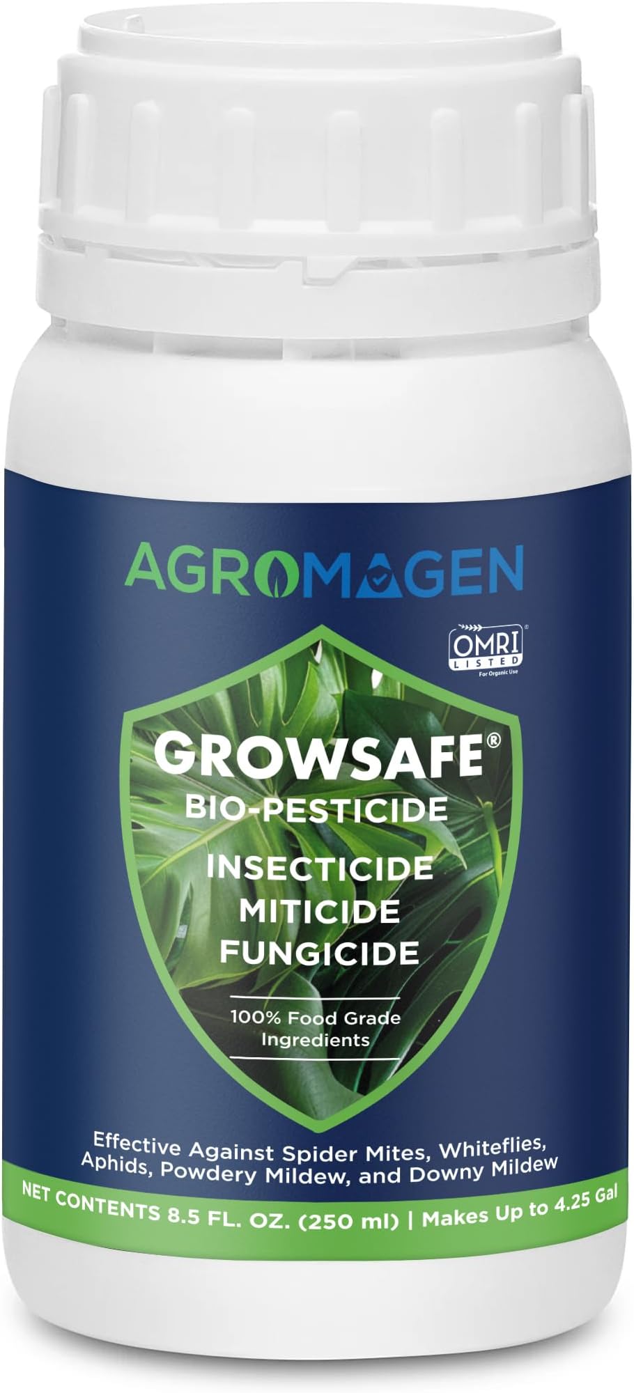 AgroMagen GrowSafe Bio-Pesticide โ Natural & Organic Miticide, Fungicide & Insecticide, Controls Spider Mites, Whiteflies, Aphids, Powdery Mildew & Downy Mildew(8.5 fl.oz)