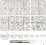 FEPITO 11070 Pcs Demi ronde perles 8 Tailles arrière plat Pearl La moitié Pearl Perles à dos plat Pearl Perles pour Artisans Chaussures d'Embellissement DIY Fabrication d'ongles de téléphone