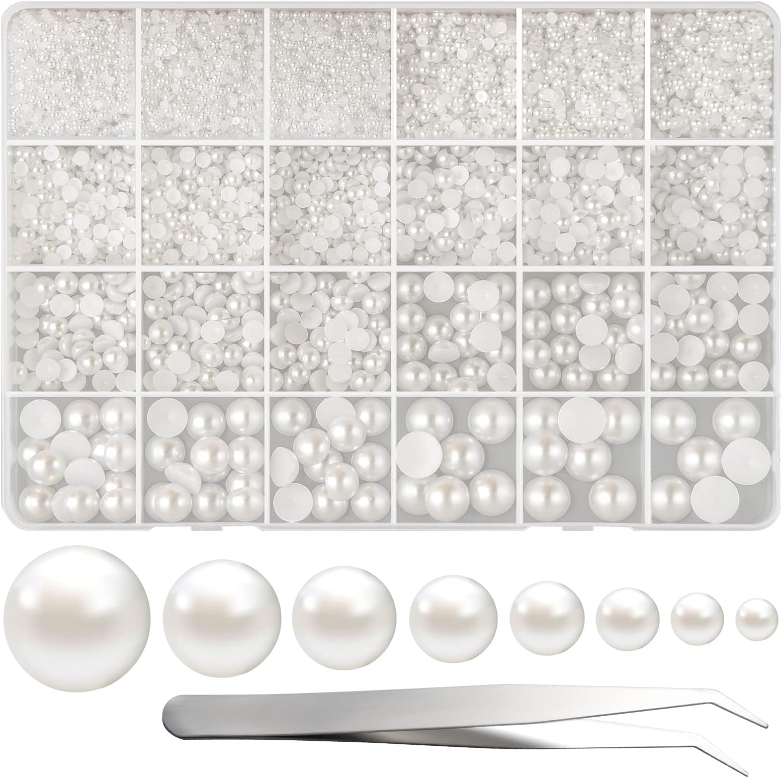 FEPITO 11070 Pcs Flat Back Pearl 8 Sizes Half Round Pearls Flatback Pearl Beads Half Pearl Bead for Crafts Embellishment Shoes DIY Phone Nail Making