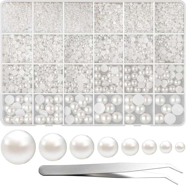 FEPITO 11070 Pcs Flat Back Pearl 8 Sizes Half Round Pearls Flatback Pearl Beads Half Pearl Bead for Crafts Embellishment Shoes DIY Phone Nail Making