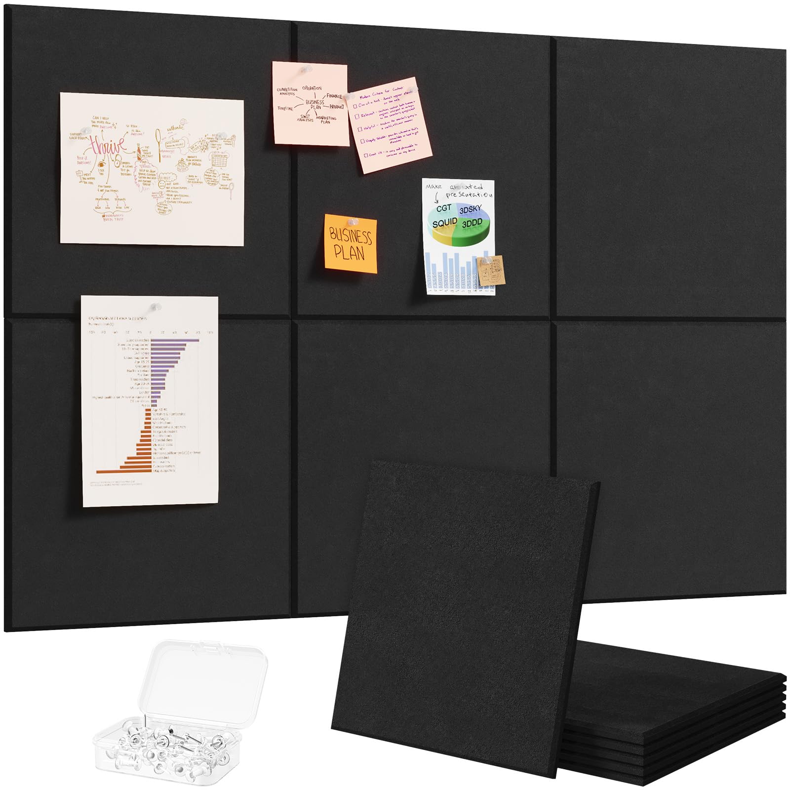 Lifewit 36"x 24" Felt Bulletin Board with Self-Adhesive, 6 Pack Cork Board Alternative for Walls, Large Pin Board Vision Board Message Board with 30 Pushpins for Office Decor, Room Decor, Black โ image 1