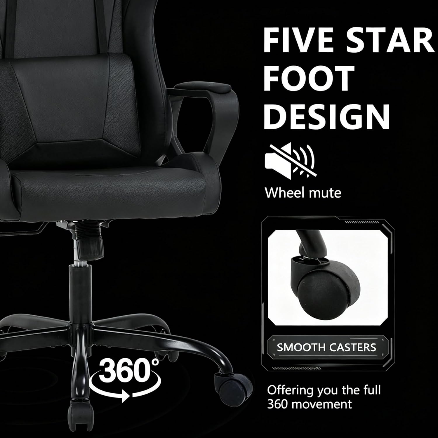 Black Gaming Chair | Ergonomic High Back Desk Chair Racing Style with Lumbar Support, Headrest & Arms - Heavy Duty Swivel Computer Chair for Office