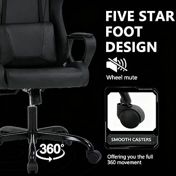Black Gaming Chair | Ergonomic High Back Desk Chair Racing Style with Lumbar Support, Headrest & Arms - Heavy Duty Swivel Computer Chair for Office