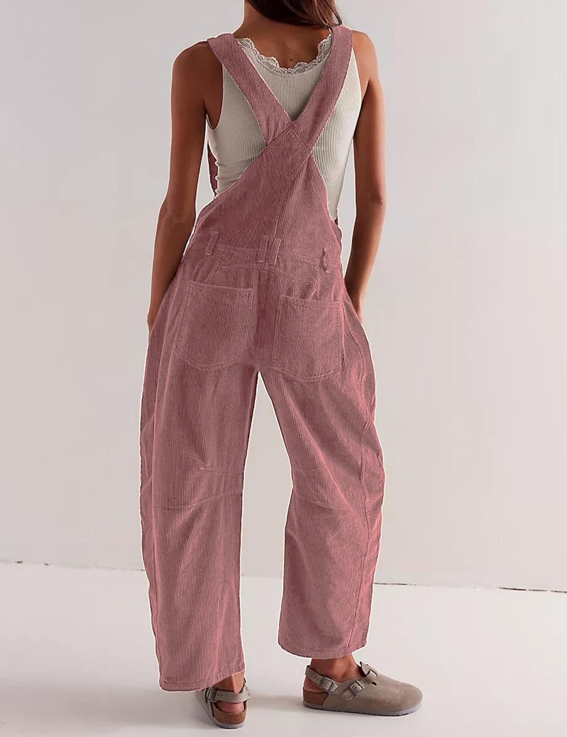 AMEBELLE Corduroy Overalls for Women Barrel Wide Leg Bib Corduroy Pants Women Adjustable Romper Jumpsuit with Pockets - Image 3