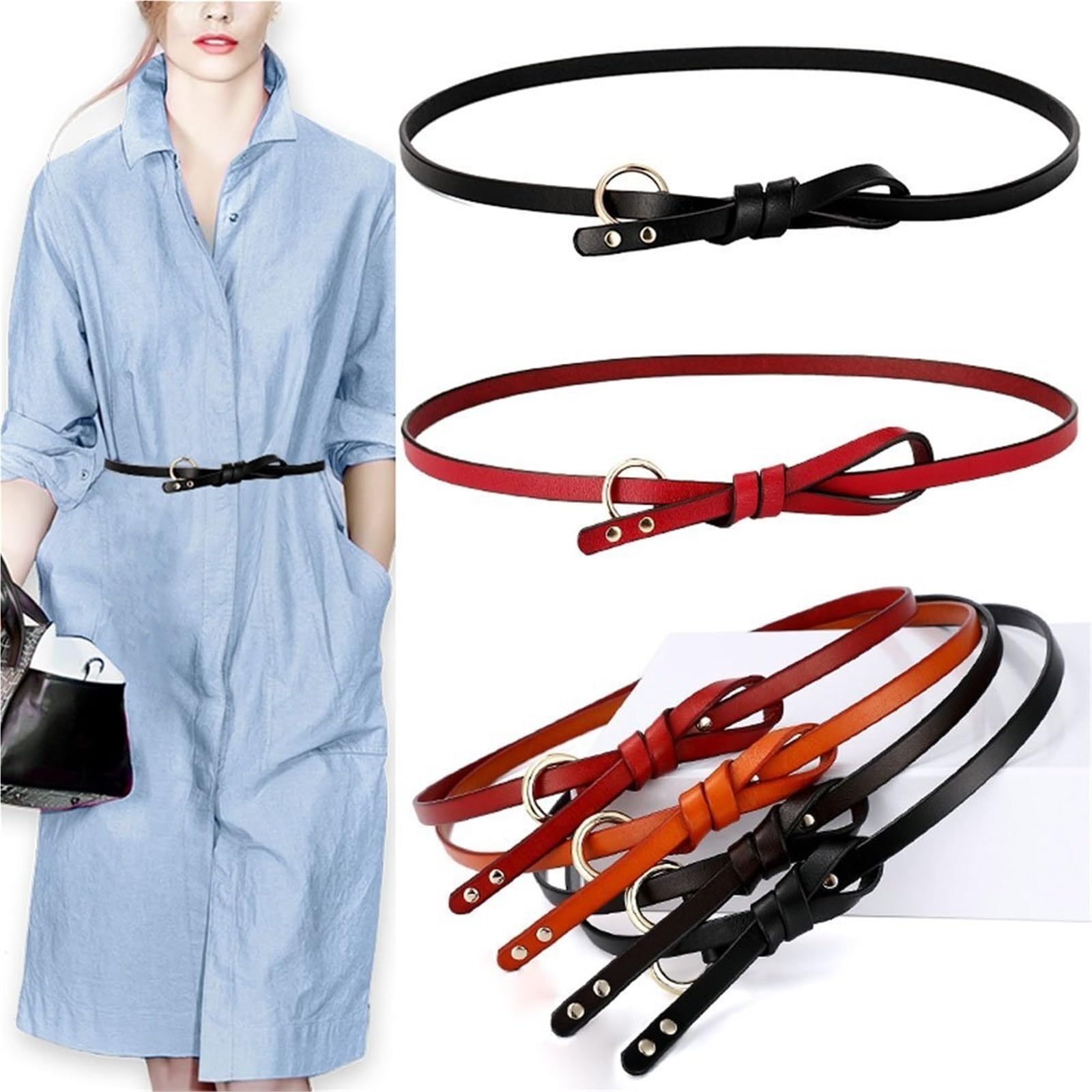 Ceinture Ceintures à nœuds en cuir réglables for femmes, ceinture de taille couleur unie