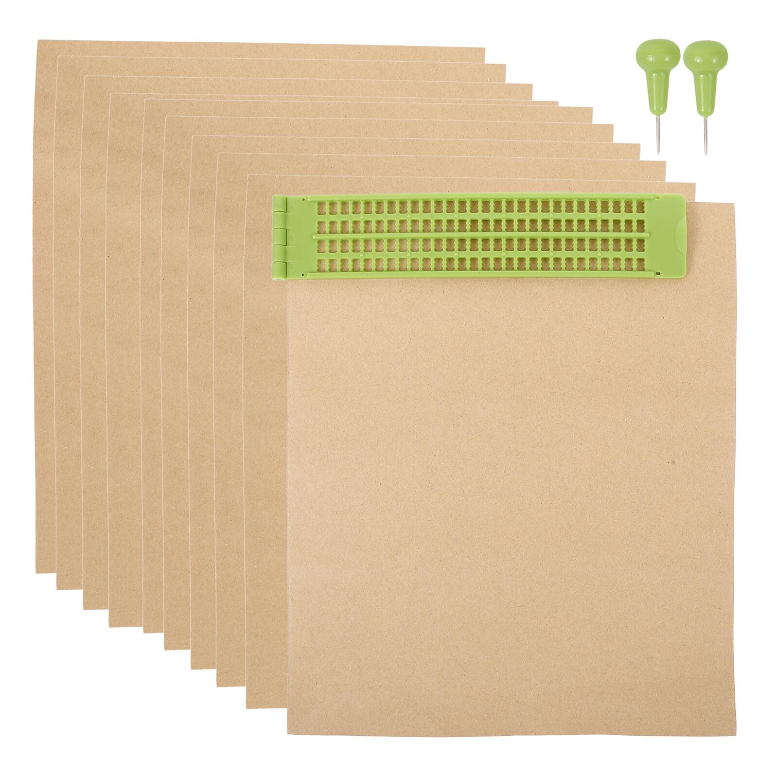 Mikikit Pizarra Braille de Plástico Ligera 4 Líneas 28 Celdas Lápiz y 20 Hojas de Papel para Escribir Braille, Suministros para Personas Ciegas, Adecuado para Aprendizaje y Uso Escolar