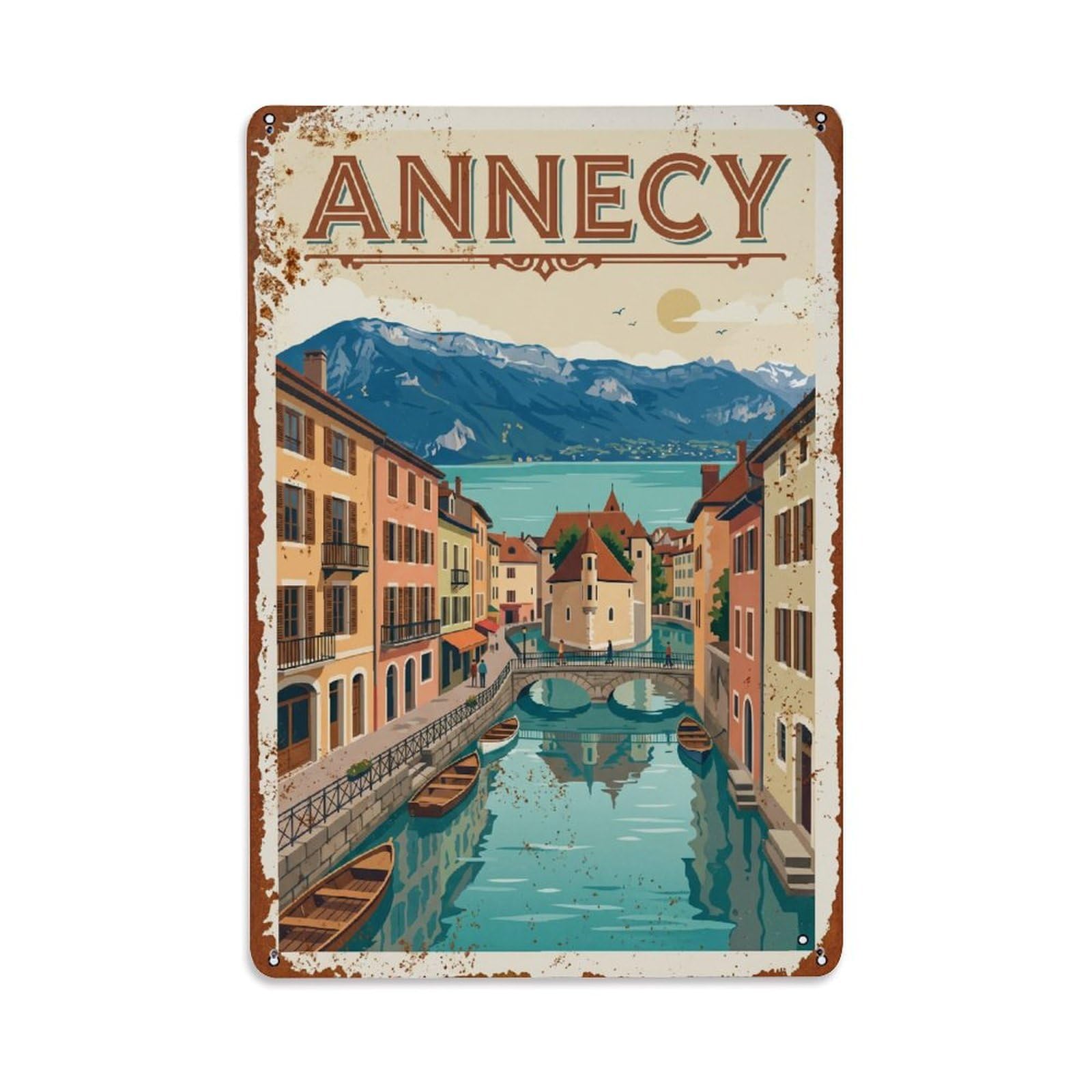 Cmhok Vintage Style Vintage Travel Annecy France Metal Tin Sign Wall Decor For Cafe, Club, Garden Metal Poster 8X12inch