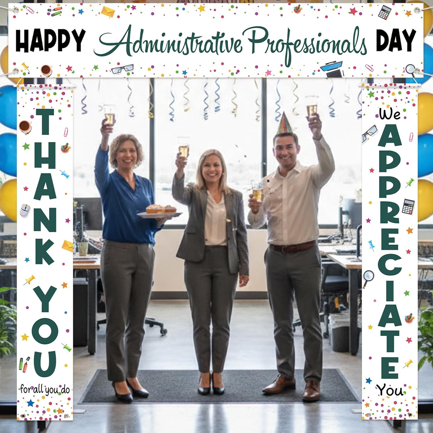 Tingjoo 3 Pcs Happy Administrative Professionals Day Banner Happy Admin Day Office Party Decoration Secretary Appreciation Thank for All You Do Banner for Administrative Professionals Party Decoration