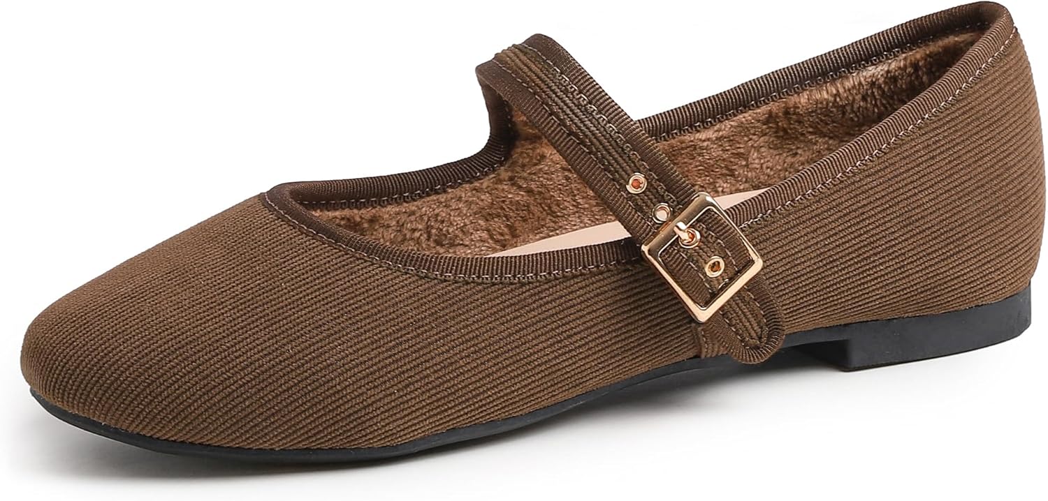Brown Corduroy Mary Jane With Short Plush