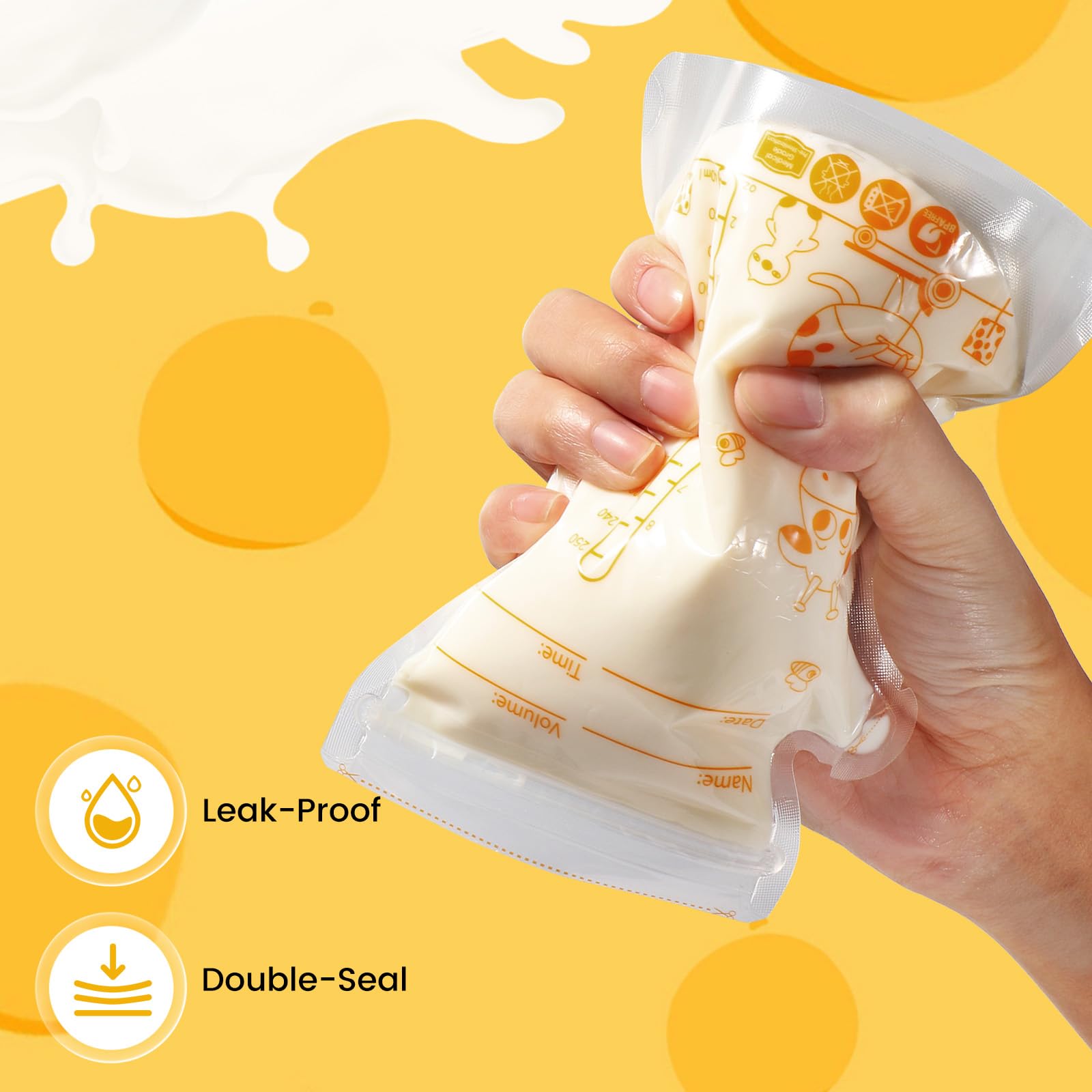 Oderra Sachet de Conservation Lait Maternel 50/100 PCS, 250/180 ML Sachet Lait Maternel avec Zone d'Écriture, Double Fermeture Étanche, Pré-Stérilisé Stockage Sécurisé Lait Maternel (Accessoires Bébé)