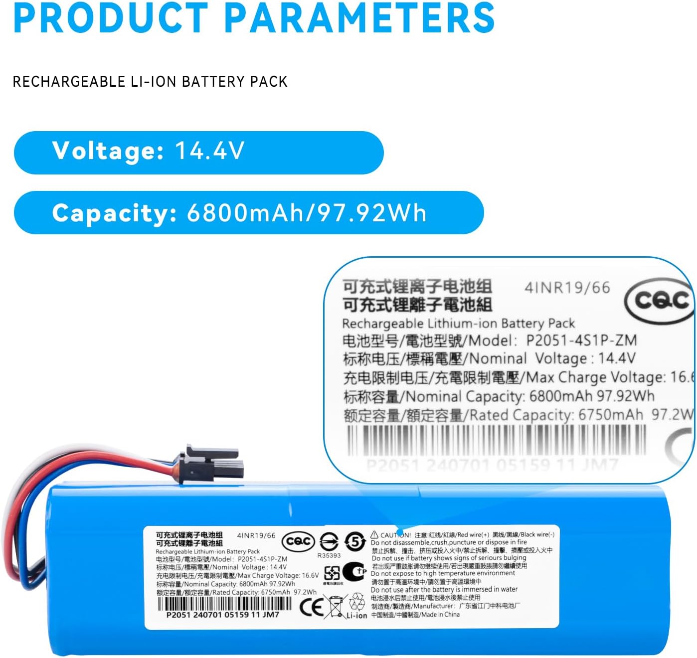 6800mAh P2008-4S2P-MMBK Replacement Battery for Xiaomi Mijia Mi Sweeping Mopping Robot Vacuum Cleaner 1T D9 F9 L10Pro L10Plus S10 P2150-4S2P-XWDLS BRR-2P4S-5200S P2051-4S1P-ZM
