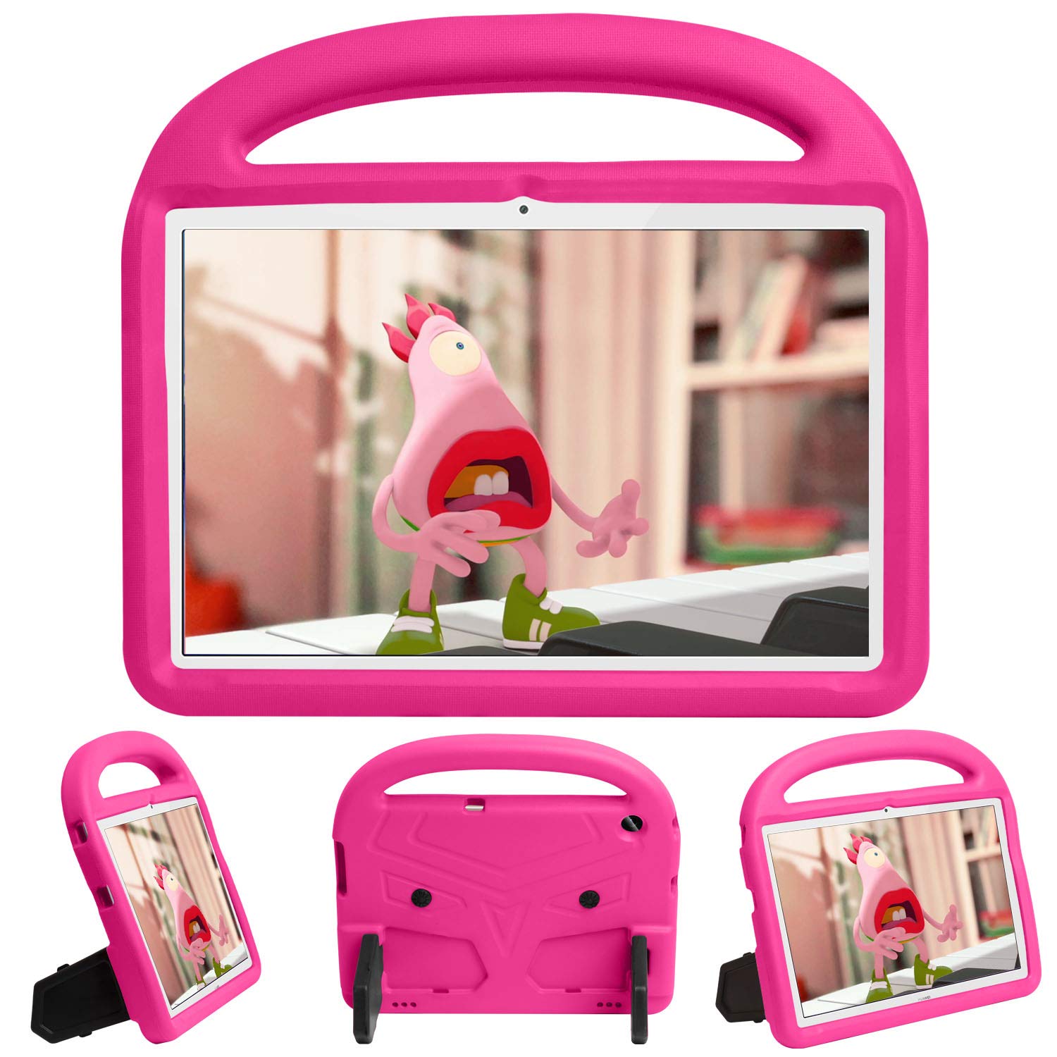 Custodia Antiurto Per Bambini Per Huawei Mediapad T5 10″ Con Cavalletto E Impugnatura – Rosa Rossa