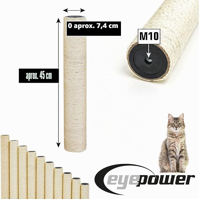 Foto 6 de 8 de eyepower Ø 7,1 cm: 45 cm Poste Rascador de Repuesto - Rosca M10 - Accesorio Fuerte para Árbol de Gatos