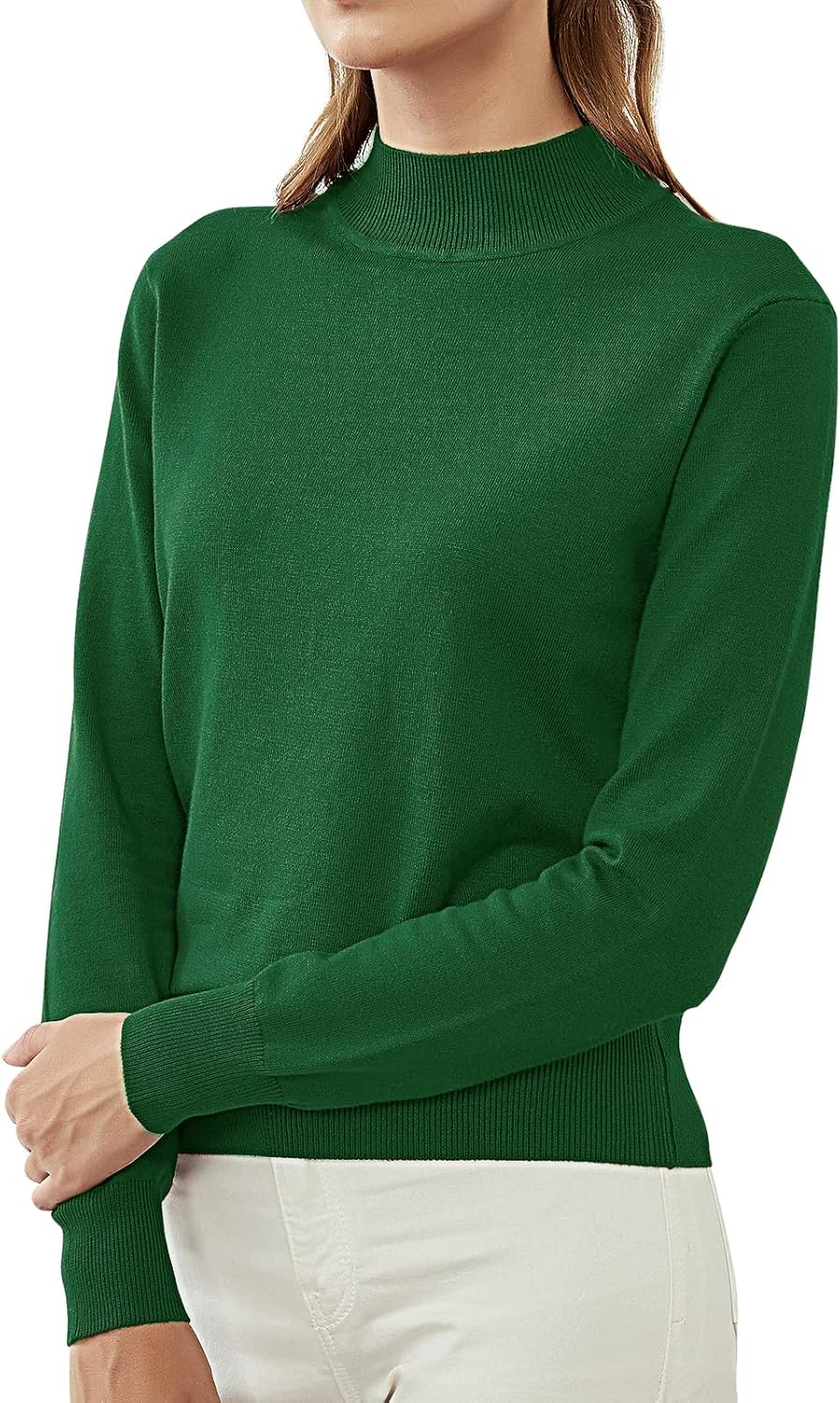 Woolen Bloom Womens Mockneck Sweater Lightweight Long Sleeve Sweater for Fall Winter Casual Pullover Knit Jumper Tops