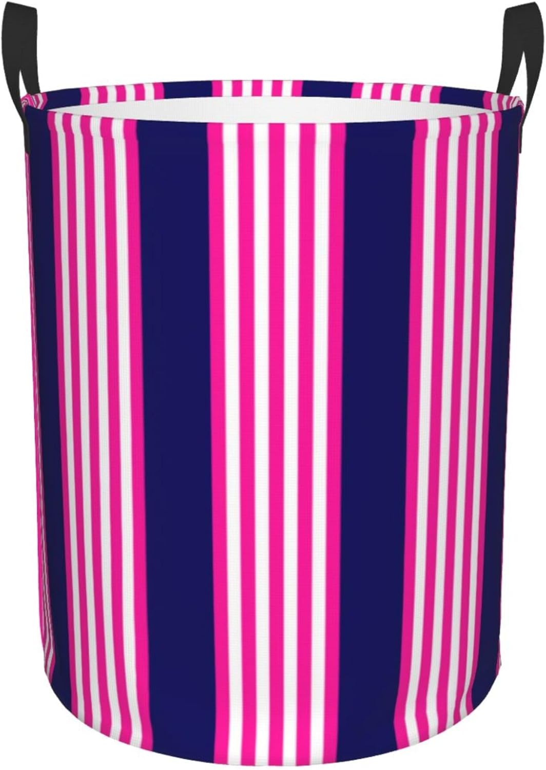 Large Laundry Basket, Lilac and White Stripes Pattern With Navy Blue Laundry Hamper Bag Collapsible Washing Bin With Handles for College Dorm, Family Essentials Storage