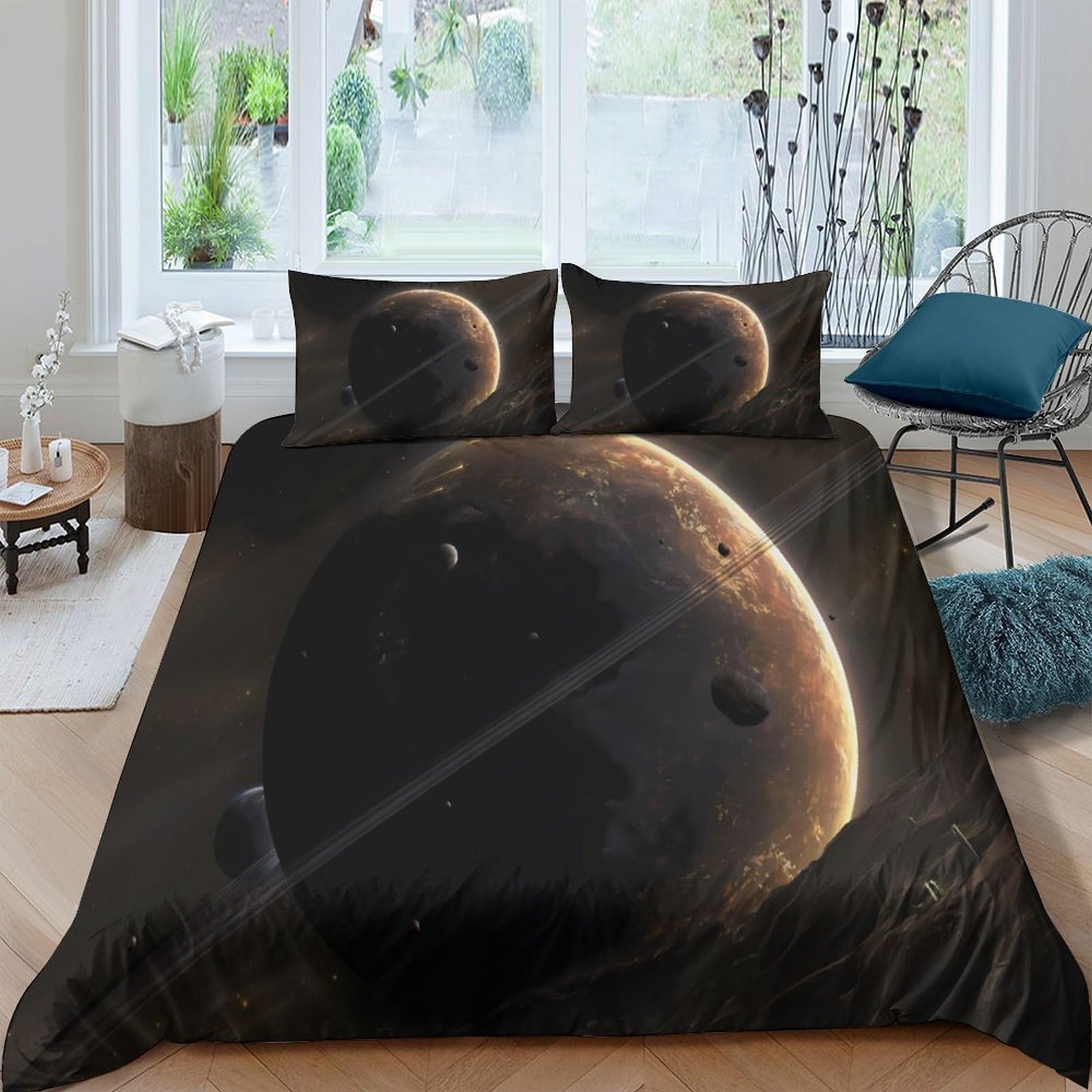 Ctjqhvkz Style-10 3D Printed Moon Eclipse Fitted Sheet Microfiber Soft Breathable Cosmic Planet Bed Cover For Bedroom Dorm Mattress Decor Single（135X200cm）