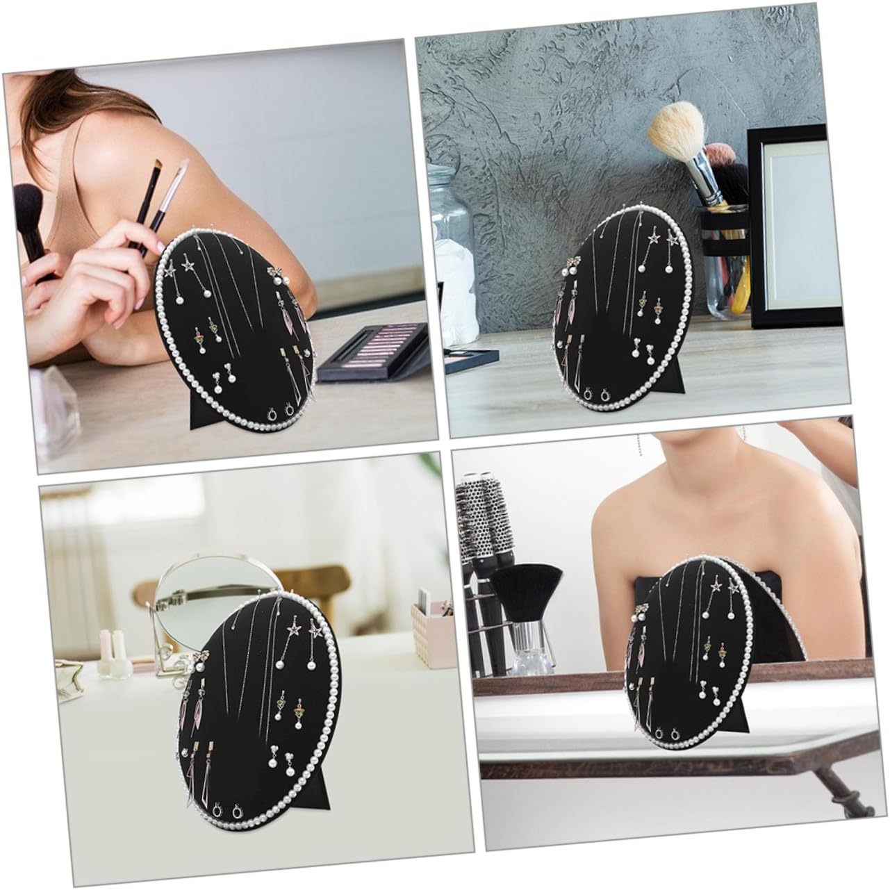 PRETYZOOM Wall-mounted Earring Display Rack Large Oval Velvet Jewelry Organizer with Pearl Board for Earrings and Studs Storage, Desktop Hanging Holder for Home Jewelry Organization