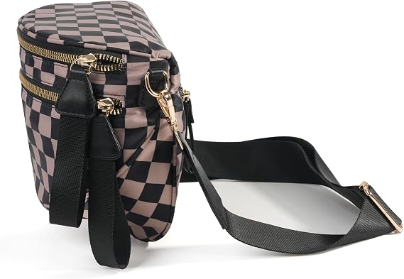 FEIBOON Spacious Checkered Nylon Crossbody Bag Bum Bag Handbags for Women