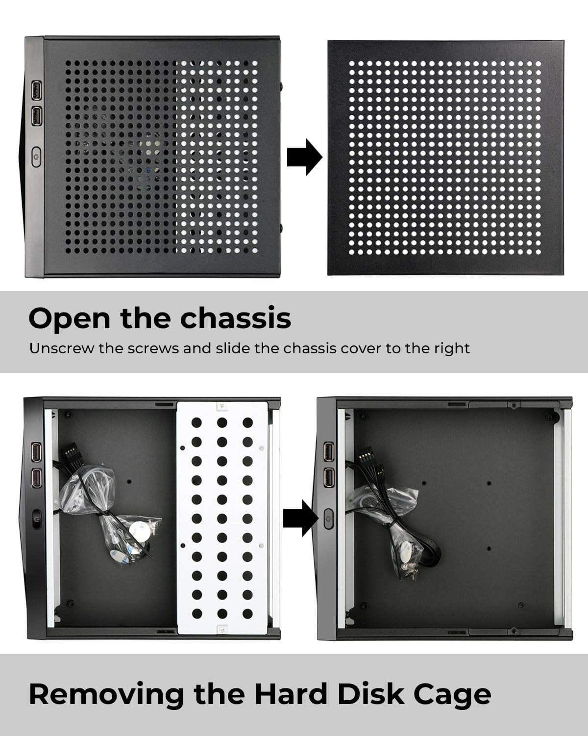 Custodia Mini ITX, SFF Small Form Factor, telaio per computer Mini Tower ideale per HTPC, pannelli ventilati SECC da 0,6 mm, custodia per PC da gioco adatta a schede madri Mini ITX (6,7 "x 6,7") e