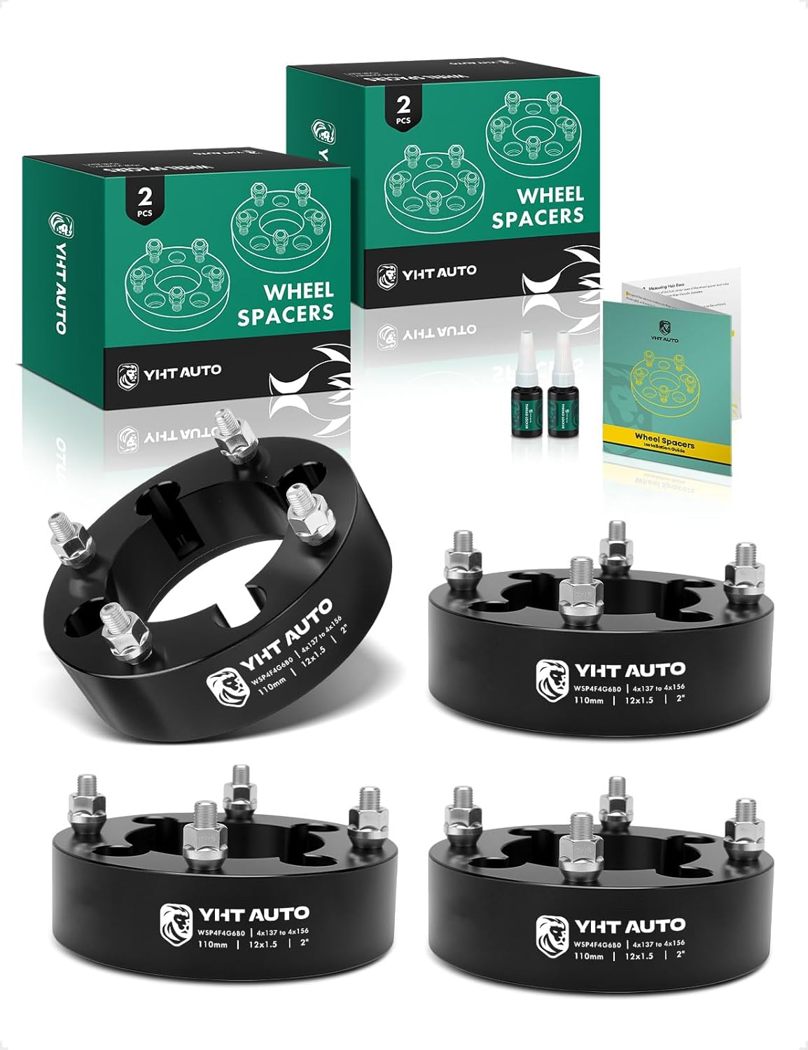 YHTAUTO 4x137 to 4x156 Wheel Adapters 2 Inch Compatible with Honda & Can-Am & Bombardier &Kawasaki, Tire Spacers w/ M12x1.5 & 12.9 Grade Studs, 110mm Center Bore 4 Lug 4PCS Black
