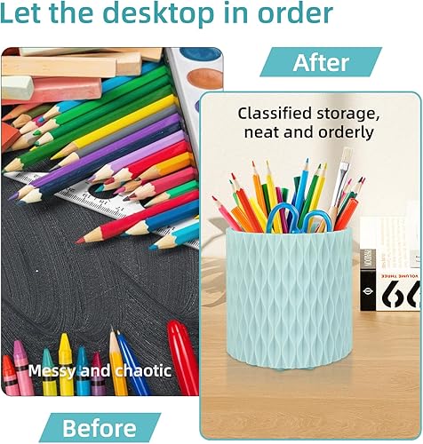 Miniatura 5 de Soporte para bolígrafo azul para escritorio, organizador de escritorio giratorio de 360 grados con 5 compartimentos, soporte para brochas de