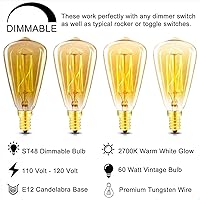 Vista 3 de Bombillas Edison vintage, bombillas de candelabro E12, bombilla incandescente regulable de 60 W, 110-130 V, ámbar cálido, bombilla Edison ST48