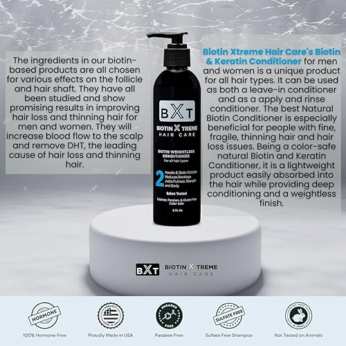 Miniatura 3 de Biotin X Treme - Acondicionador natural para el crecimiento del cabello con biotina y queratina para adelgazar el cabello, fortalece, suaviza y