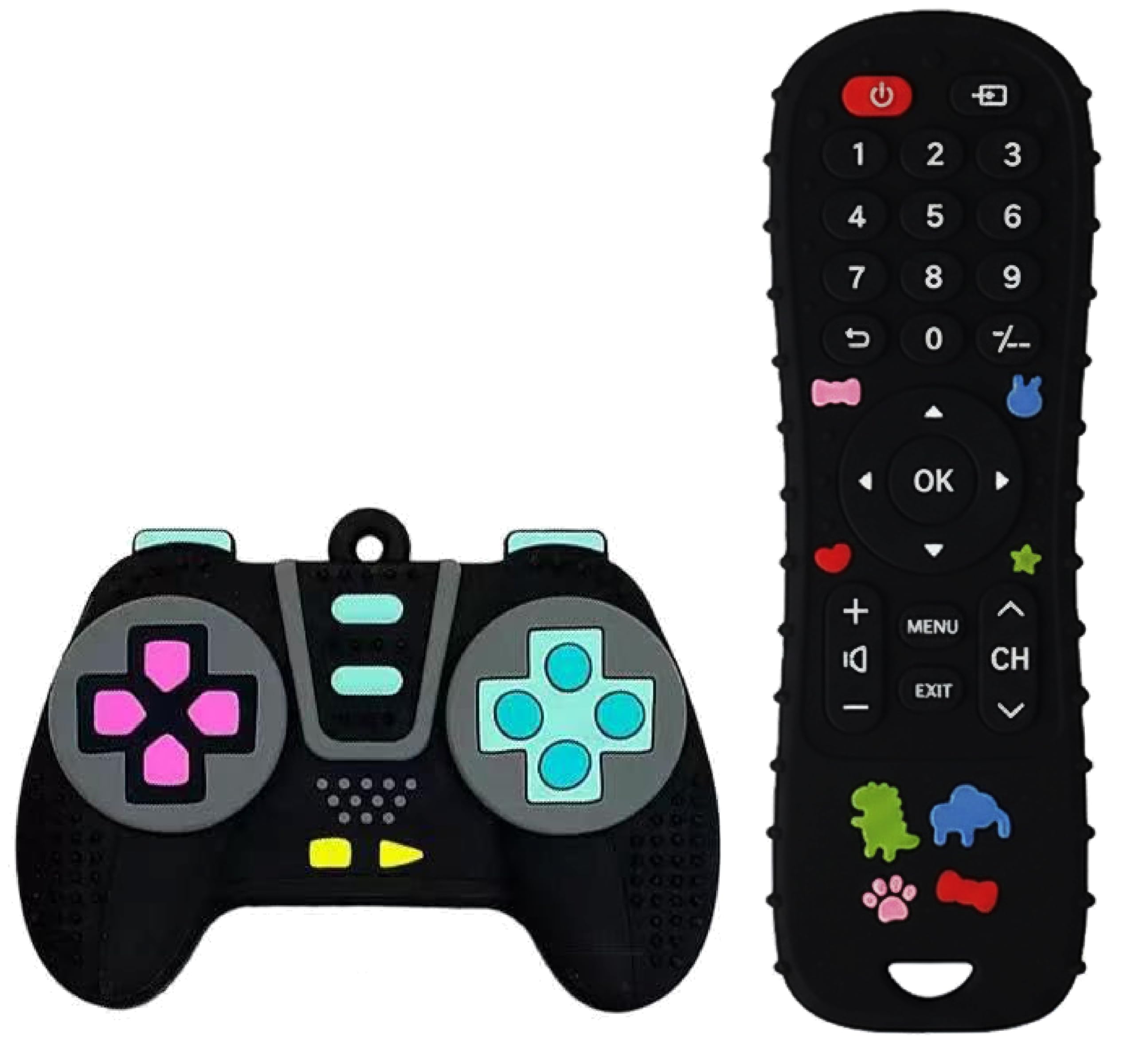 Silicone Baby Remote Teether Pack of 2 | TV Remote & Game Controller Shape | BPA Free Food Grade Chew Toy for 3 6 9 12 Month Baby Boy Girl | Infant Teething Relief Sensory Toy-image-44