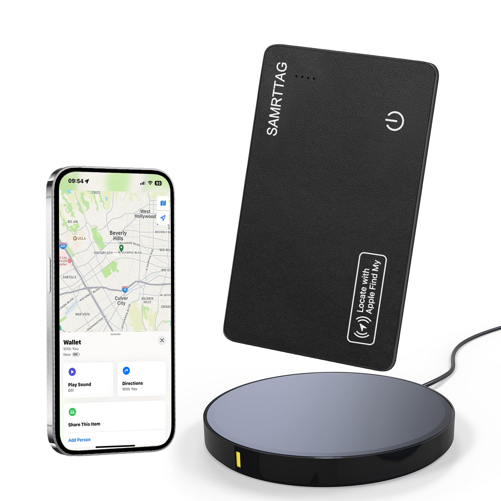 SMARTCC Wallet Tracker Card Slim Bluetooth Item Locator for Apple Find My (iOS Only) Compatible Smart Wallet Air Tag Tracking for Keys Luggage Bag Rechargeable Anti-Loss Finder Accessory (Black)