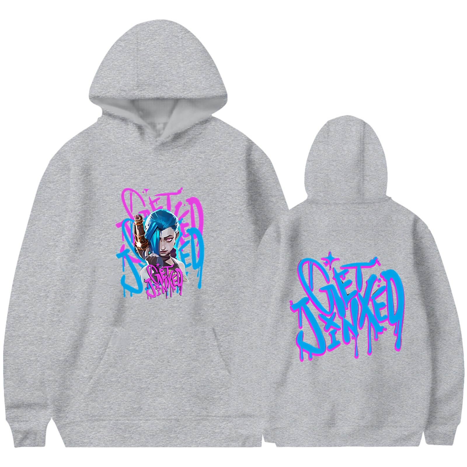 Cutte Unisex Grey Arcane Jinx Geometric Hoodie, Official Graphic Novel Design, Premium Cotton Blend, Urban Streetwear Essential (,L)